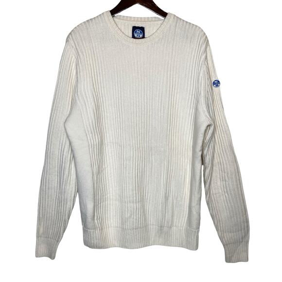 North Sails Wool Blend Crewneck Rib Knit Sweater Cream Pullover size Medium - Picture 1 of 4